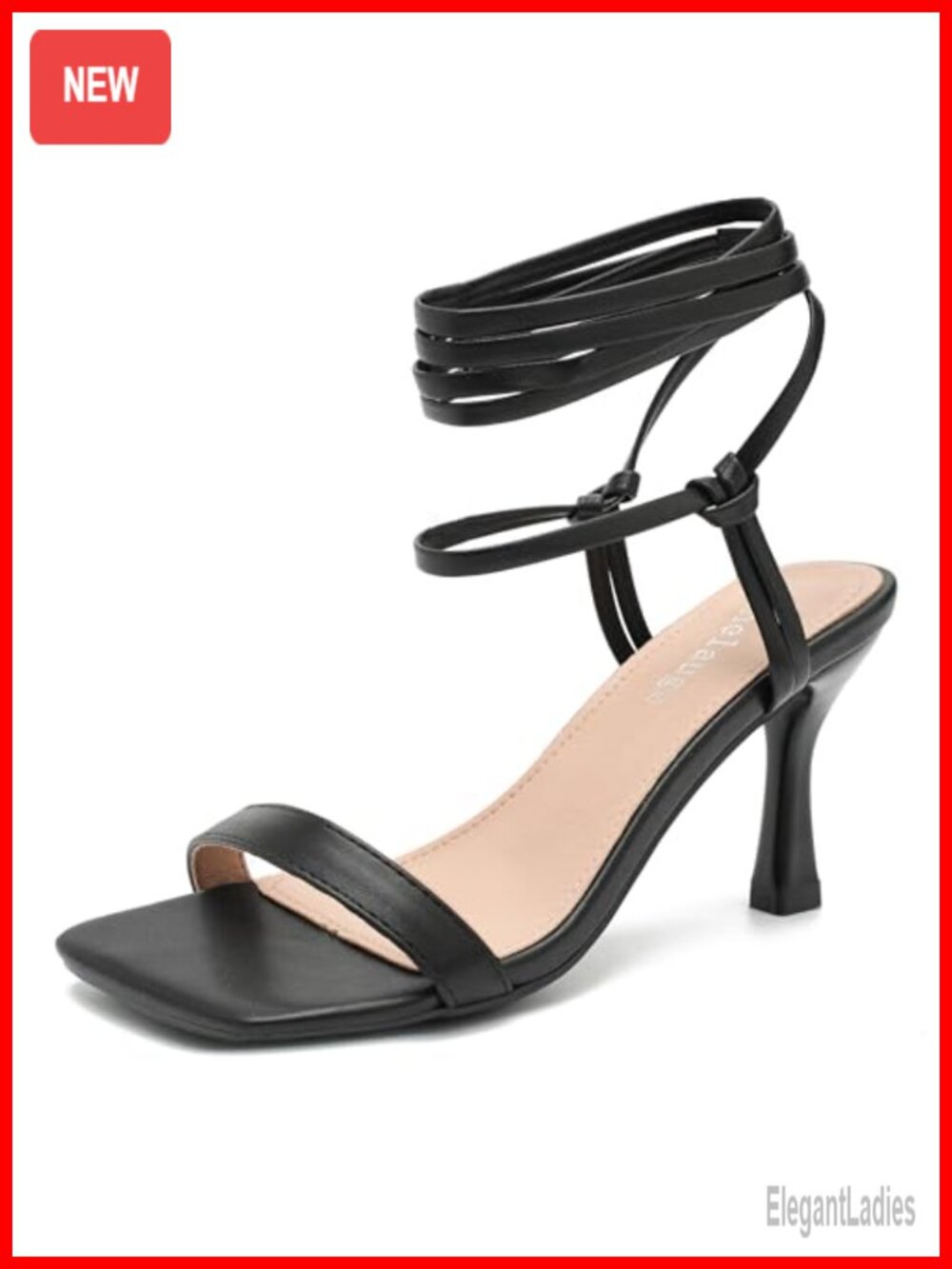 Lace Up Heeled Sandals Square Open Toe Strappy Ankle Wrap Kitten Heels
